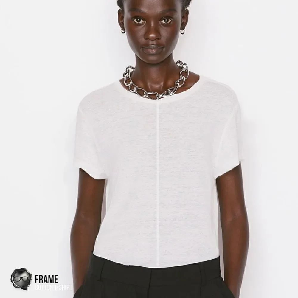 FRAME T-SHIRT IN WHITE COTTON SHORT SLEEVE LIGHTWEIGHT CENTER SEAM CLASSIC TEE